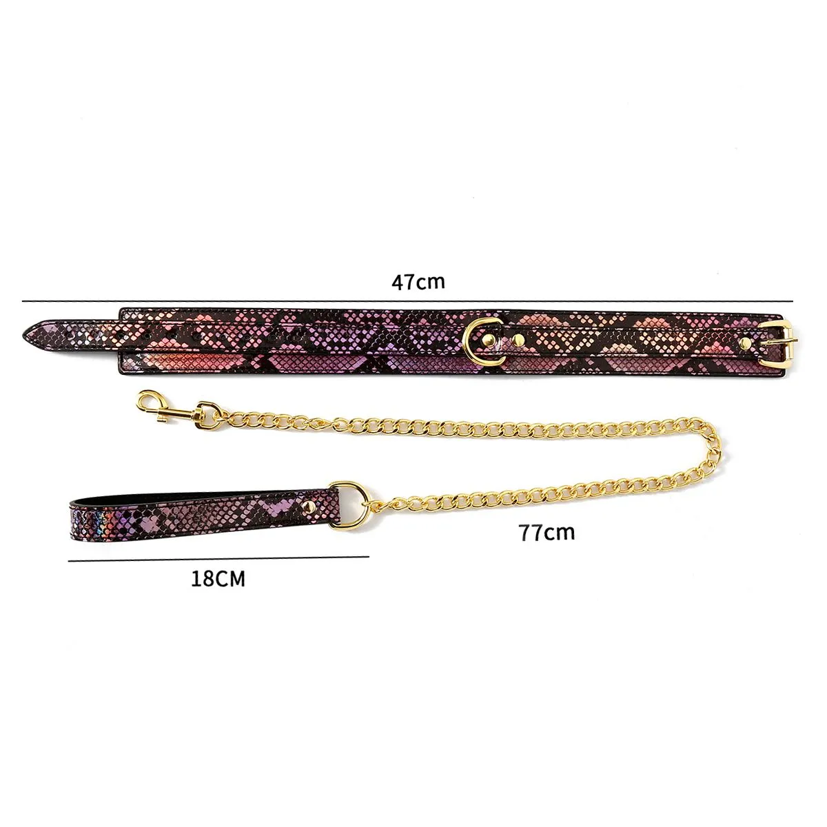 Kiotos Leather - Collar En Leiband Met Reptielenprint - Goud/Roze - veganistisch vriendelijk