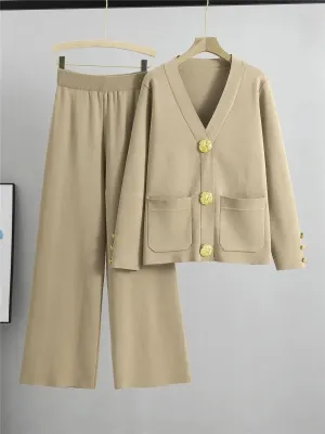 Knit Lounge Set | Two-Piece | Gold Button Detail