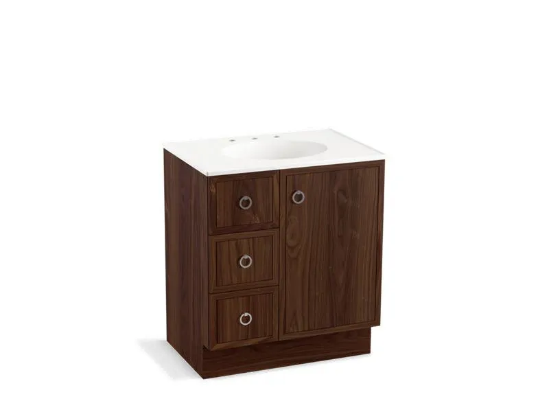 KOHLER K-99504-TKL-1WA Jacquard 30" bathroom vanity cabinet with toe kick, 1 door and 3 drawers on left