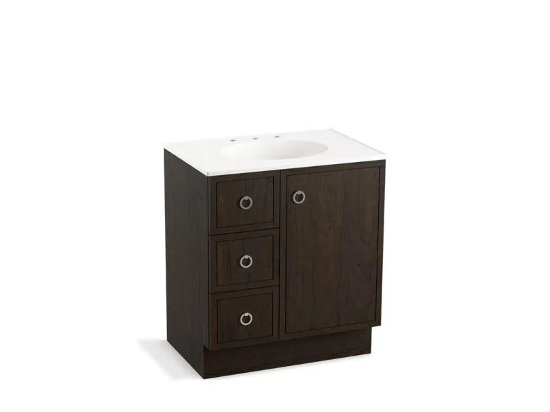 KOHLER K-99504-TKL-1WA Jacquard 30" bathroom vanity cabinet with toe kick, 1 door and 3 drawers on left