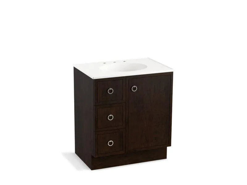KOHLER K-99504-TKL-1WA Jacquard 30" bathroom vanity cabinet with toe kick, 1 door and 3 drawers on left