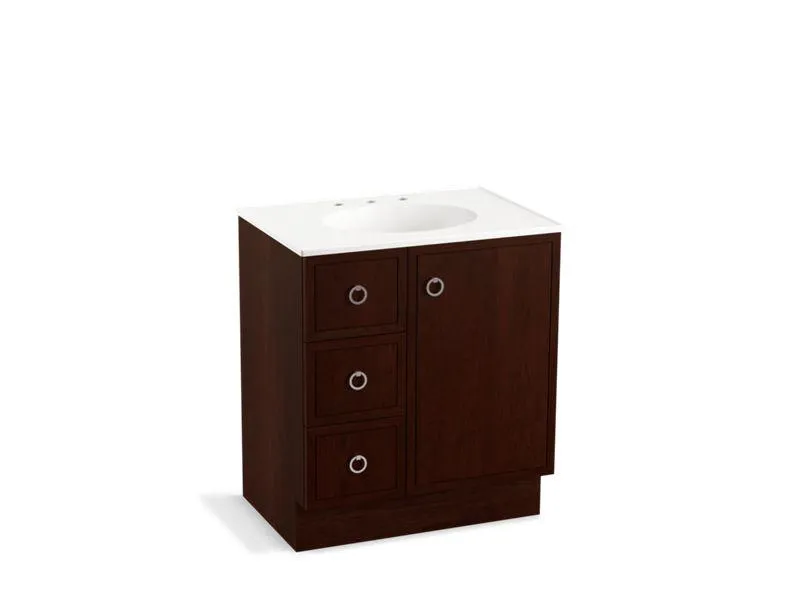 KOHLER K-99504-TKL-1WA Jacquard 30" bathroom vanity cabinet with toe kick, 1 door and 3 drawers on left