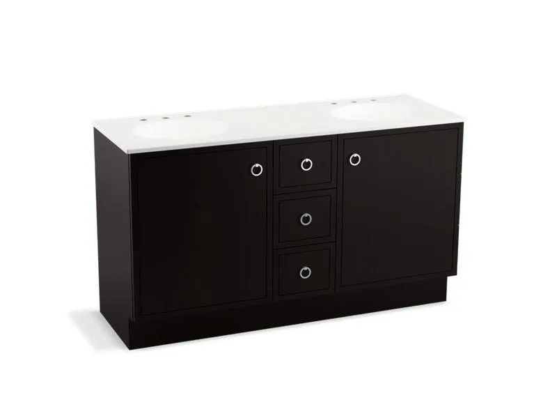 KOHLER K-99511-TKSD-1WA Jacquard 60" bathroom vanity cabinet with toe kick, 2 doors and 3 drawers, split top drawer