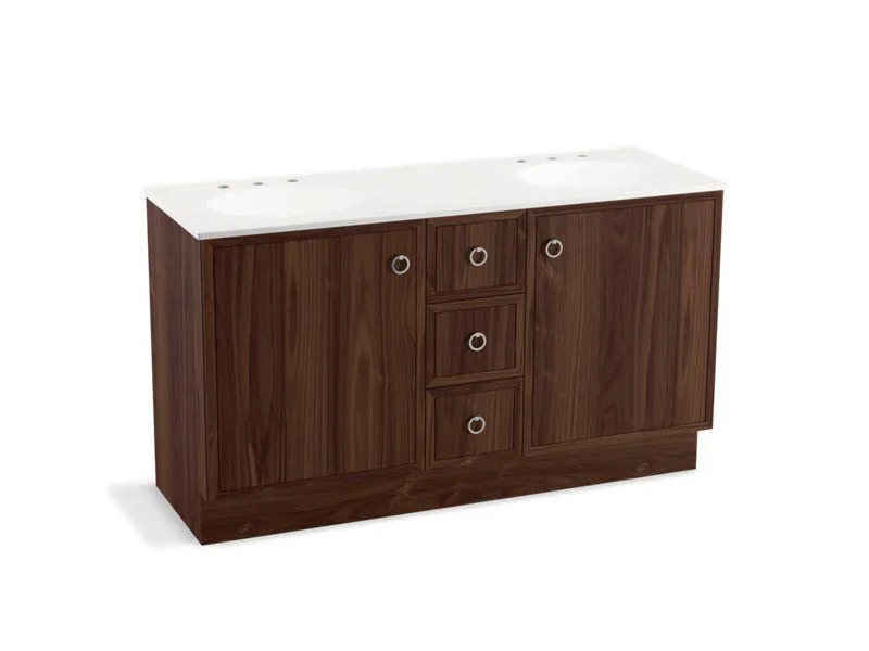 KOHLER K-99511-TKSD-1WA Jacquard 60" bathroom vanity cabinet with toe kick, 2 doors and 3 drawers, split top drawer