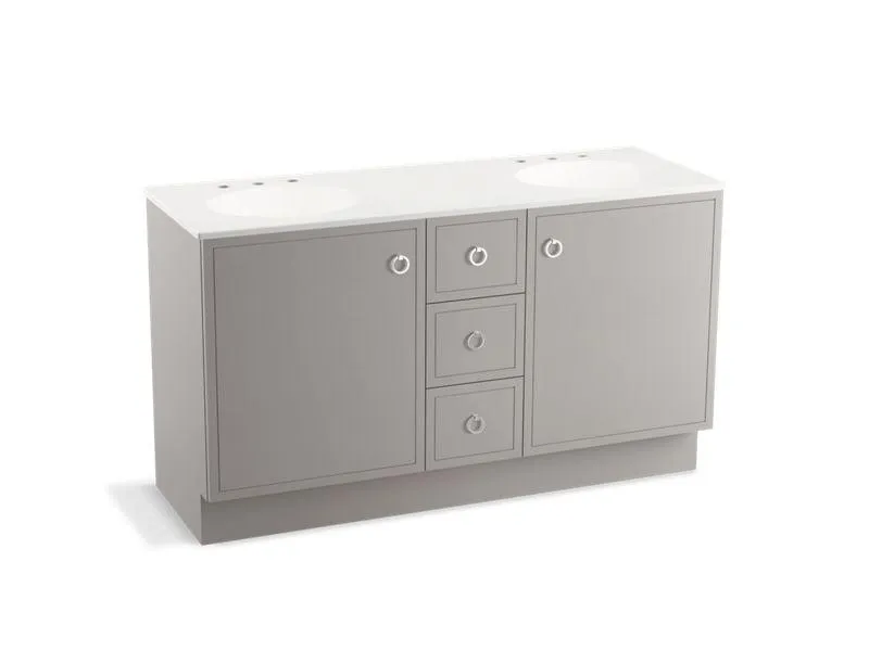 KOHLER K-99511-TKSD-1WA Jacquard 60" bathroom vanity cabinet with toe kick, 2 doors and 3 drawers, split top drawer