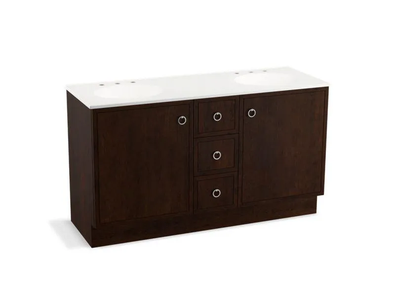 KOHLER K-99511-TKSD-1WA Jacquard 60" bathroom vanity cabinet with toe kick, 2 doors and 3 drawers, split top drawer