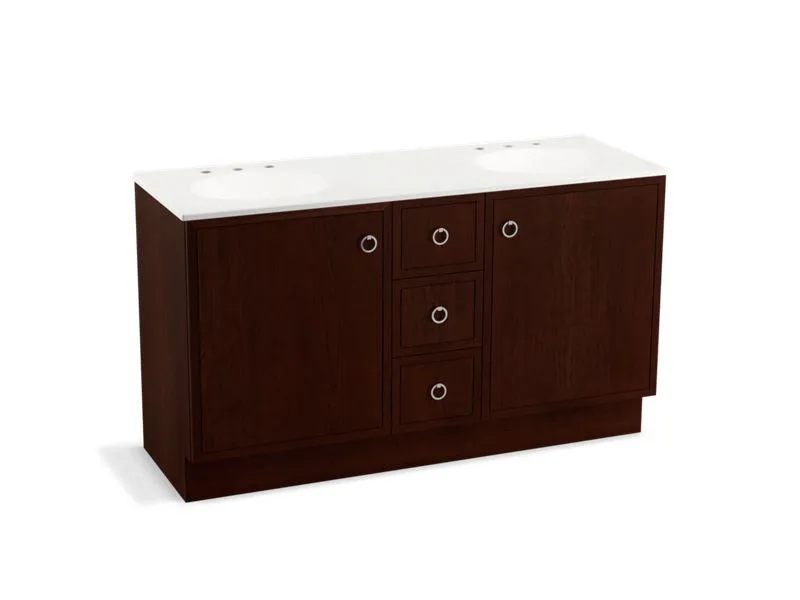 KOHLER K-99511-TKSD-1WA Jacquard 60" bathroom vanity cabinet with toe kick, 2 doors and 3 drawers, split top drawer