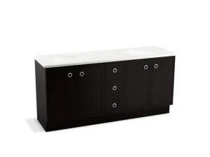 KOHLER K-99512-TKSD-1WA Jacquard 72" bathroom vanity cabinet with toe kick, 4 doors and 3 drawers, split top drawer
