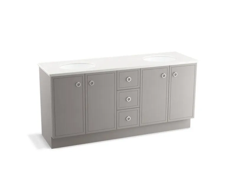 KOHLER K-99512-TKSD-1WA Jacquard 72" bathroom vanity cabinet with toe kick, 4 doors and 3 drawers, split top drawer