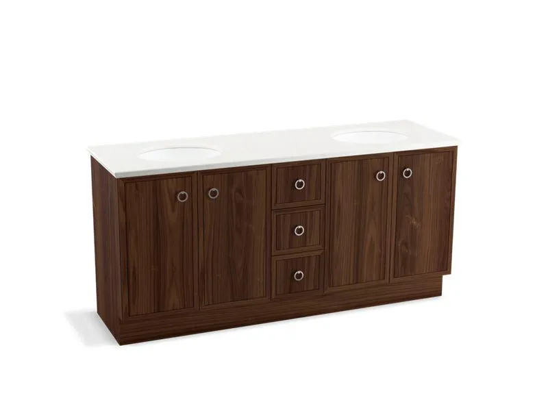KOHLER K-99512-TKSD-1WA Jacquard 72" bathroom vanity cabinet with toe kick, 4 doors and 3 drawers, split top drawer