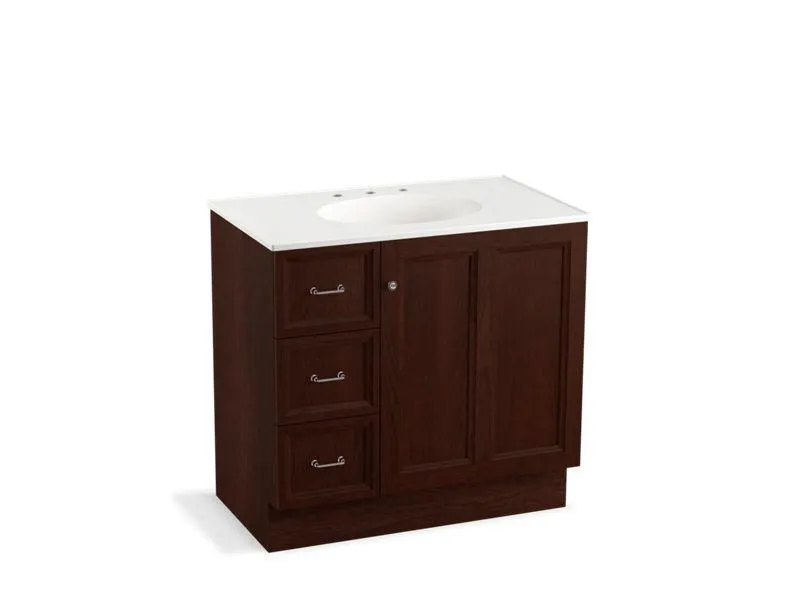 KOHLER K-99520-TKL-1WA Damask 36" bathroom vanity cabinet with toe kick, 1 door and 3 drawers on left