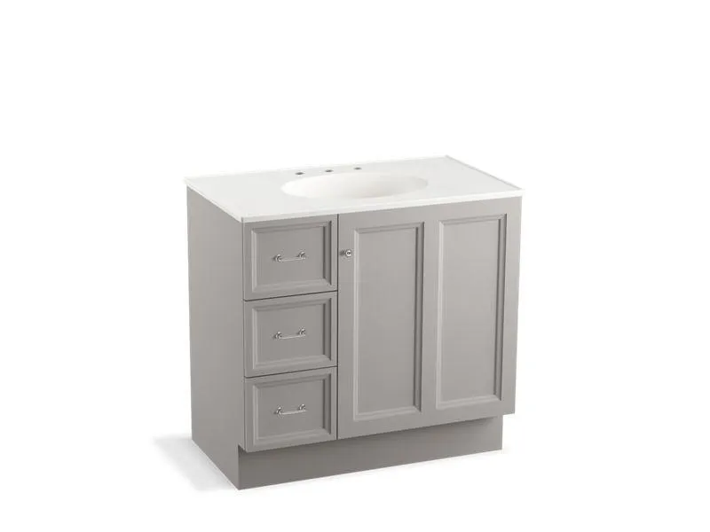 KOHLER K-99520-TKL-1WA Damask 36" bathroom vanity cabinet with toe kick, 1 door and 3 drawers on left