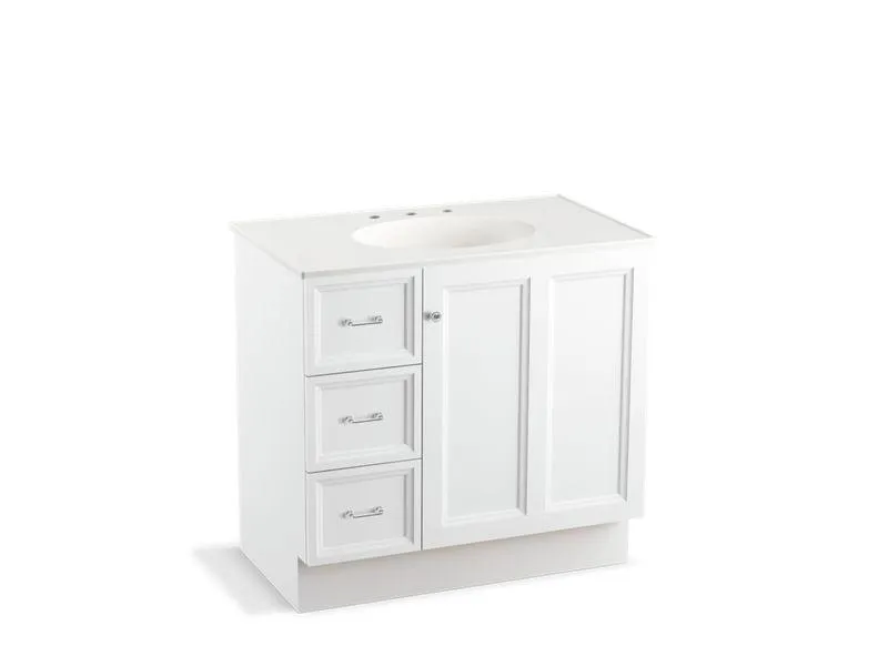 KOHLER K-99520-TKL-1WA Damask 36" bathroom vanity cabinet with toe kick, 1 door and 3 drawers on left