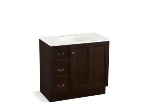 KOHLER K-99520-TKL-1WA Damask 36" bathroom vanity cabinet with toe kick, 1 door and 3 drawers on left