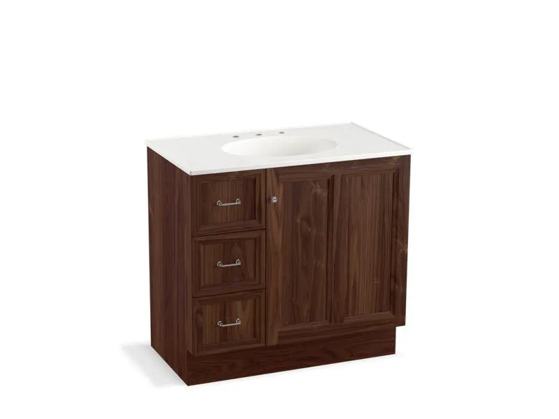 KOHLER K-99520-TKL-1WA Damask 36" bathroom vanity cabinet with toe kick, 1 door and 3 drawers on left