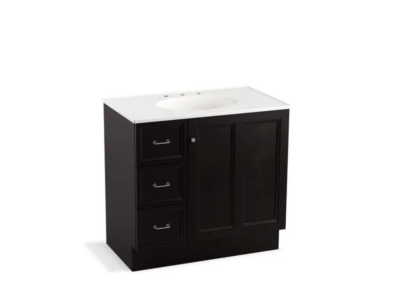 KOHLER K-99520-TKL-1WA Damask 36" bathroom vanity cabinet with toe kick, 1 door and 3 drawers on left
