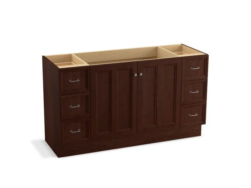 KOHLER K-99523-TKSD-1WA Damask 60" bathroom vanity cabinet with toe kick, 2 doors and 6 drawers, split top drawers