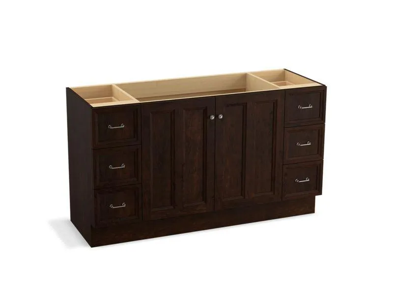KOHLER K-99523-TKSD-1WA Damask 60" bathroom vanity cabinet with toe kick, 2 doors and 6 drawers, split top drawers