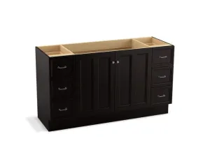 KOHLER K-99523-TKSD-1WA Damask 60" bathroom vanity cabinet with toe kick, 2 doors and 6 drawers, split top drawers