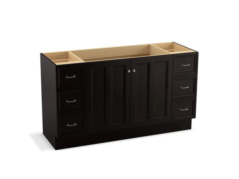 KOHLER K-99523-TKSD-1WA Damask 60" bathroom vanity cabinet with toe kick, 2 doors and 6 drawers, split top drawers