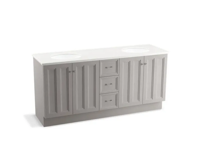KOHLER K-99525-TKSD-1WA Damask 72" bathroom vanity cabinet with toe kick, 4 doors and 3 drawers, split top drawer