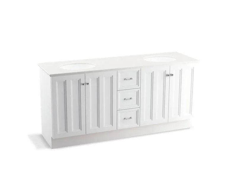 KOHLER K-99525-TKSD-1WA Damask 72" bathroom vanity cabinet with toe kick, 4 doors and 3 drawers, split top drawer