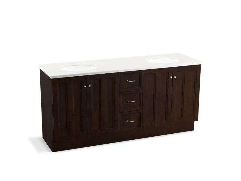 KOHLER K-99525-TKSD-1WA Damask 72" bathroom vanity cabinet with toe kick, 4 doors and 3 drawers, split top drawer