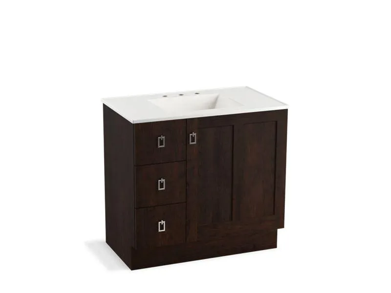 KOHLER K-99533-TKL-1WA Poplin 36" bathroom vanity cabinet with toe kick, 1 door and 3 drawers on left