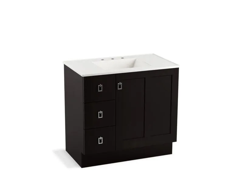 KOHLER K-99533-TKL-1WA Poplin 36" bathroom vanity cabinet with toe kick, 1 door and 3 drawers on left
