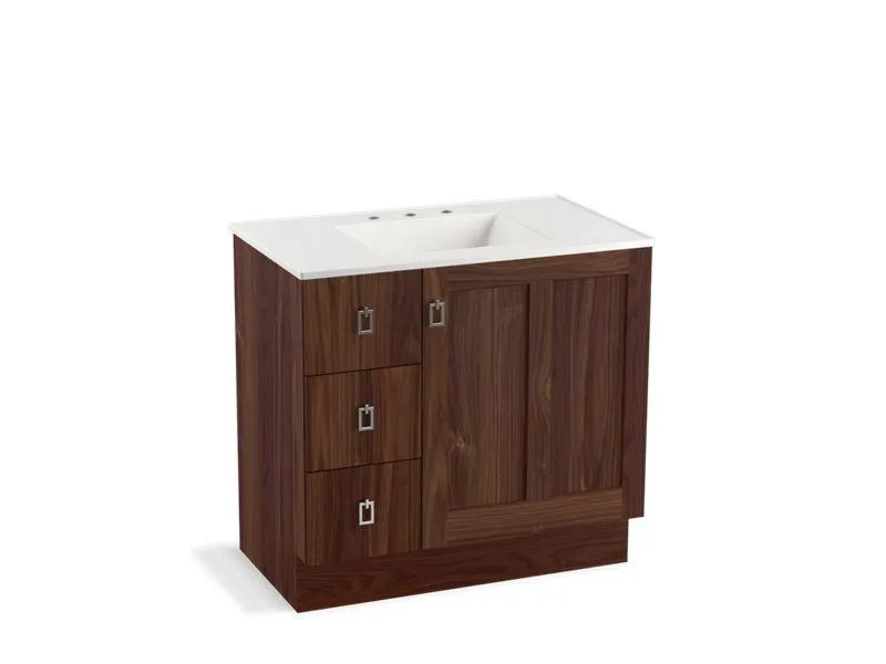 KOHLER K-99533-TKL-1WA Poplin 36" bathroom vanity cabinet with toe kick, 1 door and 3 drawers on left