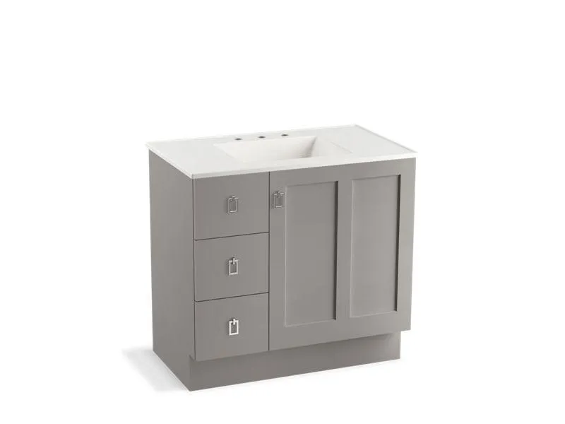 KOHLER K-99533-TKL-1WA Poplin 36" bathroom vanity cabinet with toe kick, 1 door and 3 drawers on left