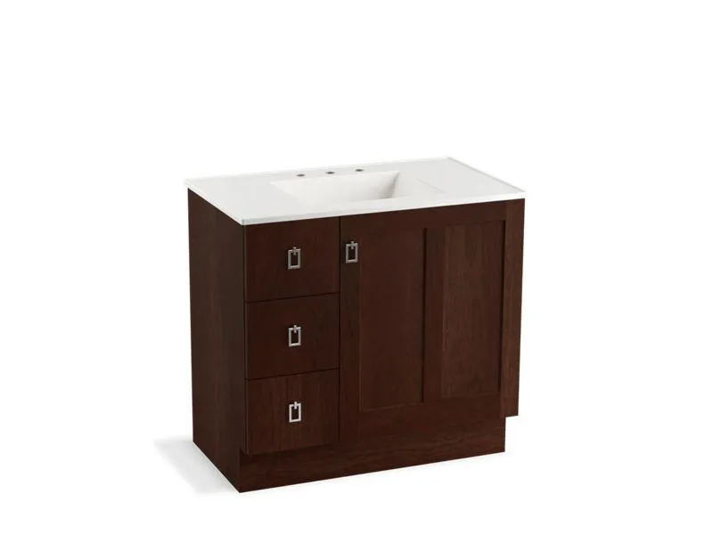 KOHLER K-99533-TKL-1WA Poplin 36" bathroom vanity cabinet with toe kick, 1 door and 3 drawers on left