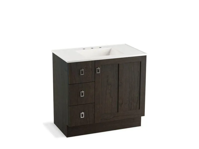 KOHLER K-99533-TKL-1WA Poplin 36" bathroom vanity cabinet with toe kick, 1 door and 3 drawers on left