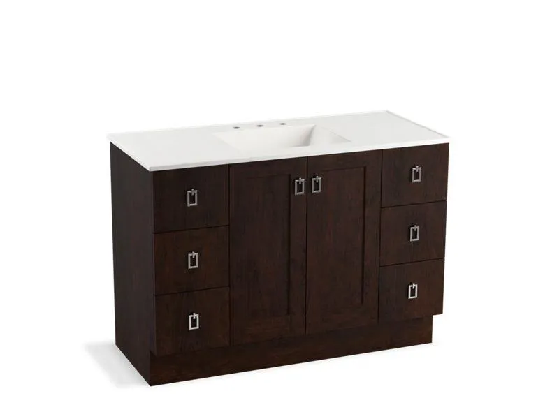 KOHLER K-99535-TKSD-1WA Poplin 48" bathroom vanity cabinet with toe kick, 2 doors and 6 drawers, split top drawers
