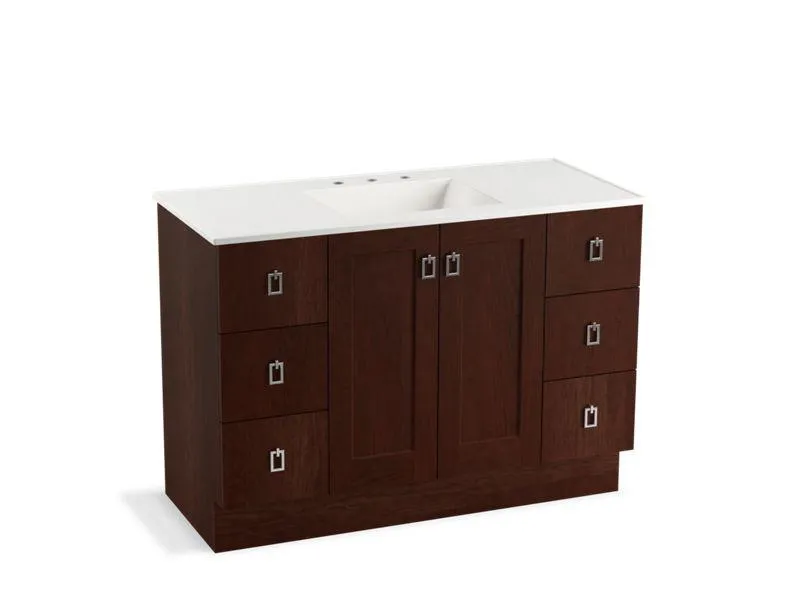 KOHLER K-99535-TKSD-1WA Poplin 48" bathroom vanity cabinet with toe kick, 2 doors and 6 drawers, split top drawers