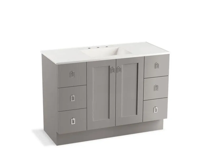 KOHLER K-99535-TKSD-1WA Poplin 48" bathroom vanity cabinet with toe kick, 2 doors and 6 drawers, split top drawers