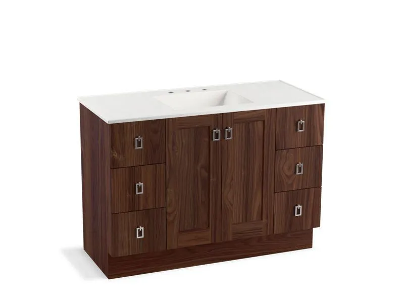 KOHLER K-99535-TKSD-1WA Poplin 48" bathroom vanity cabinet with toe kick, 2 doors and 6 drawers, split top drawers