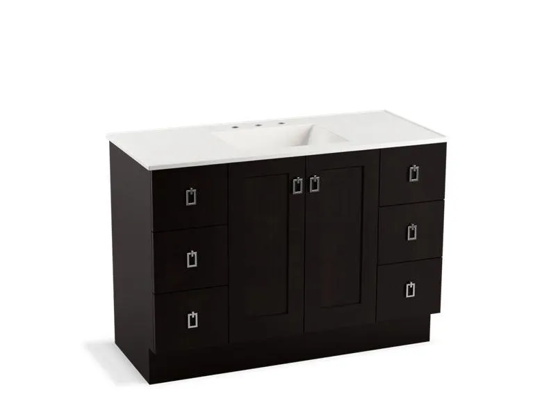 KOHLER K-99535-TKSD-1WA Poplin 48" bathroom vanity cabinet with toe kick, 2 doors and 6 drawers, split top drawers