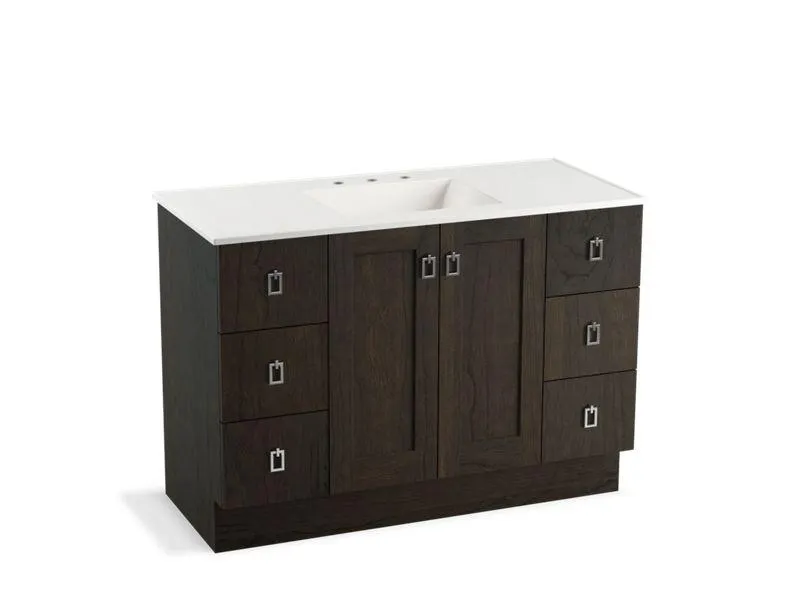 KOHLER K-99535-TKSD-1WA Poplin 48" bathroom vanity cabinet with toe kick, 2 doors and 6 drawers, split top drawers