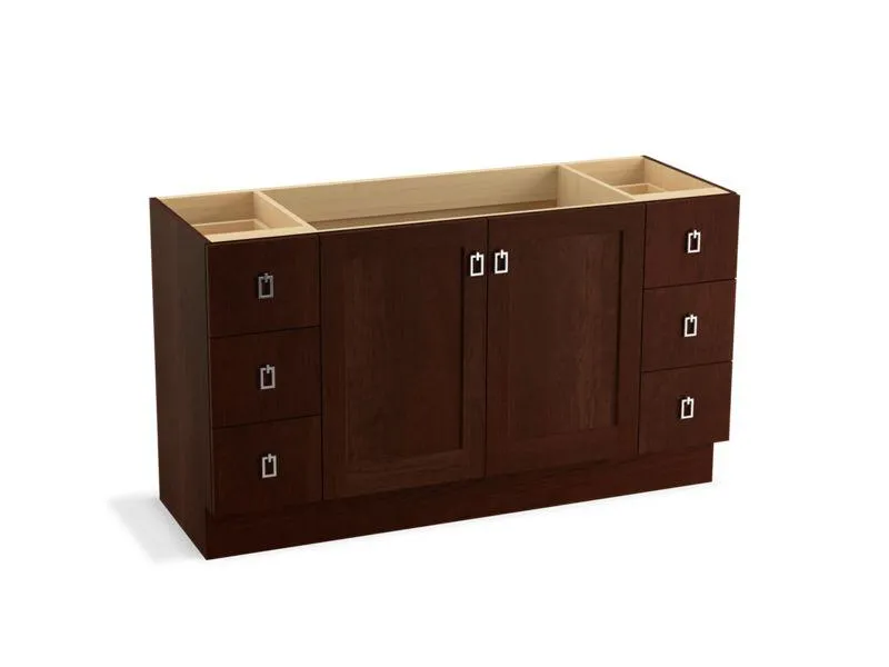 KOHLER K-99536-TKSD-1WA Poplin 60" bathroom vanity cabinet with toe kick, 2 doors and 6 drawers, split top drawers