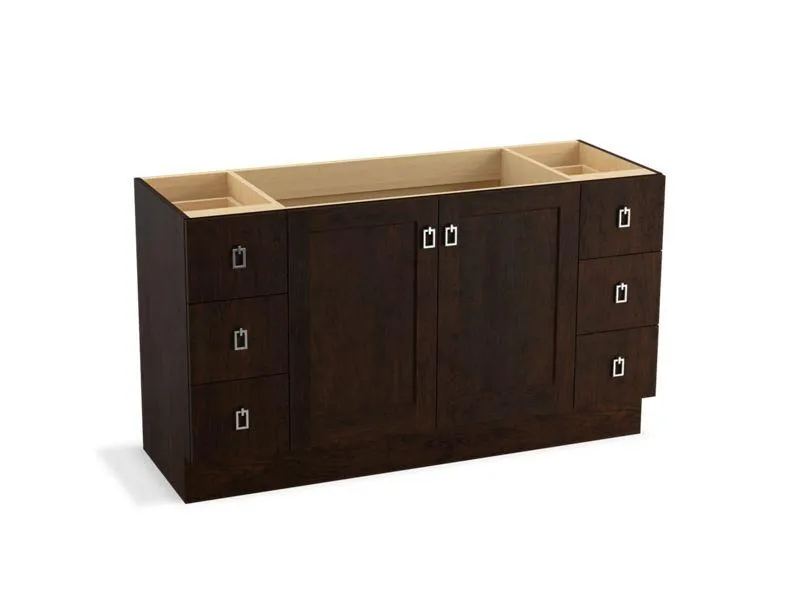KOHLER K-99536-TKSD-1WA Poplin 60" bathroom vanity cabinet with toe kick, 2 doors and 6 drawers, split top drawers