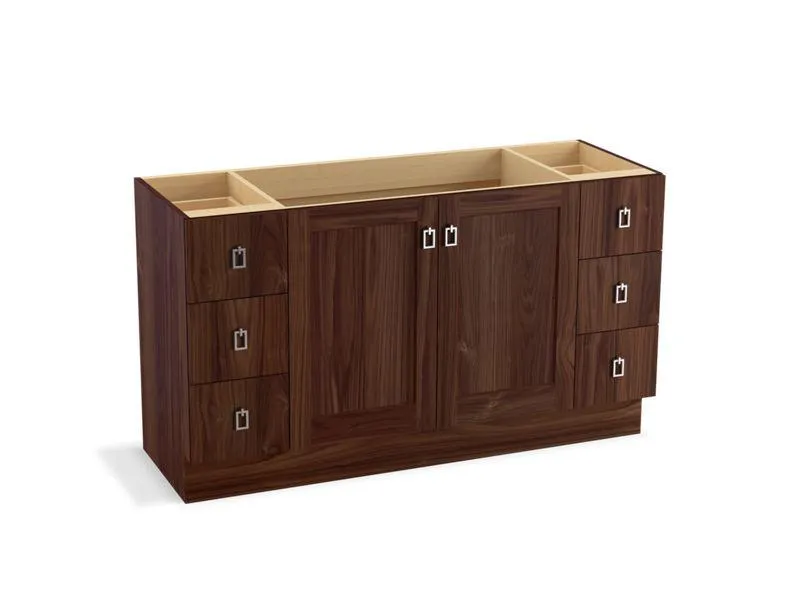 KOHLER K-99536-TKSD-1WA Poplin 60" bathroom vanity cabinet with toe kick, 2 doors and 6 drawers, split top drawers