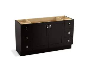 KOHLER K-99536-TKSD-1WA Poplin 60" bathroom vanity cabinet with toe kick, 2 doors and 6 drawers, split top drawers