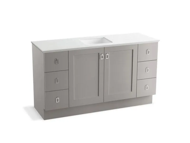 KOHLER K-99536-TKSD-1WA Poplin 60" bathroom vanity cabinet with toe kick, 2 doors and 6 drawers, split top drawers