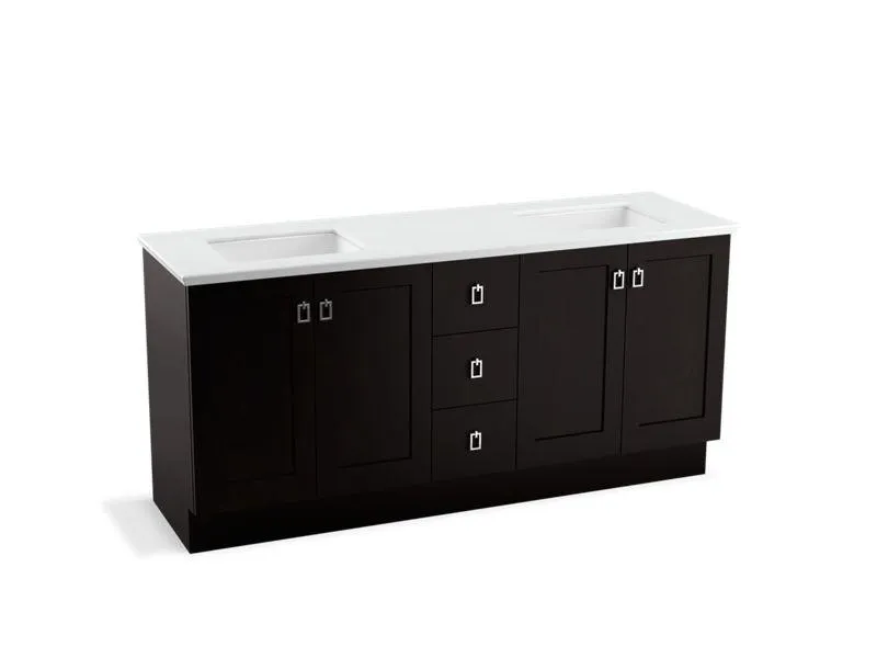 KOHLER K-99538-TKSD-1WA Poplin 72" bathroom vanity cabinet with toe kick, 4 doors and 3 drawers, split top drawer