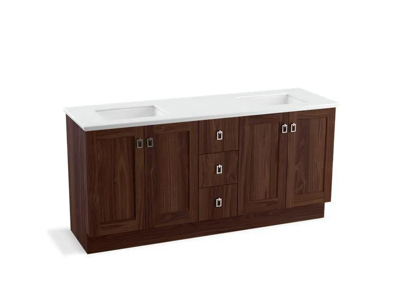KOHLER K-99538-TKSD-1WA Poplin 72" bathroom vanity cabinet with toe kick, 4 doors and 3 drawers, split top drawer