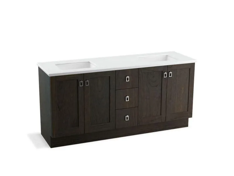 KOHLER K-99538-TKSD-1WA Poplin 72" bathroom vanity cabinet with toe kick, 4 doors and 3 drawers, split top drawer
