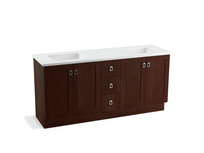 KOHLER K-99538-TKSD-1WA Poplin 72" bathroom vanity cabinet with toe kick, 4 doors and 3 drawers, split top drawer