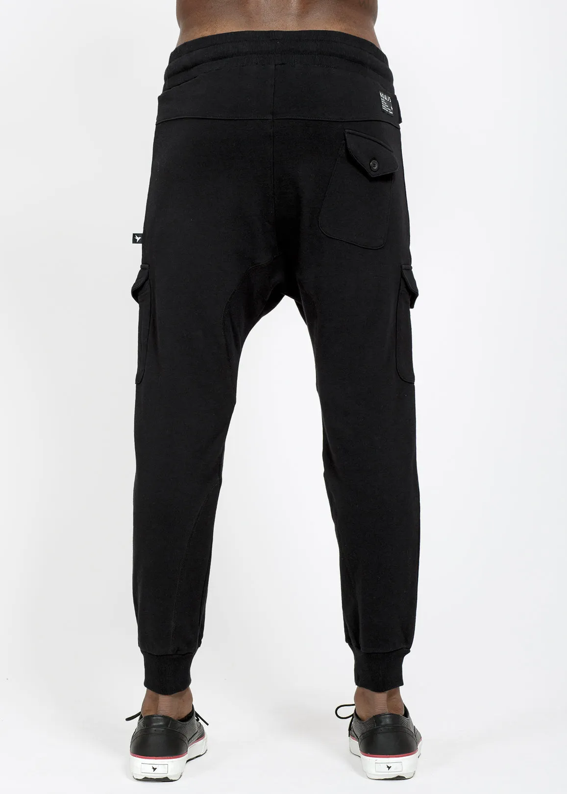 Konus Men's Drop Crotch Cargo Pockets Sweatpants in Black