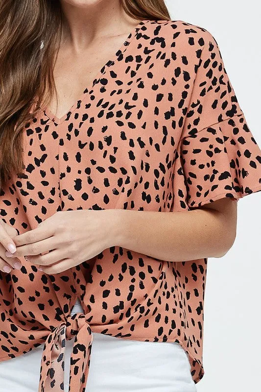 Light Rust Animal Print Self Tie Top